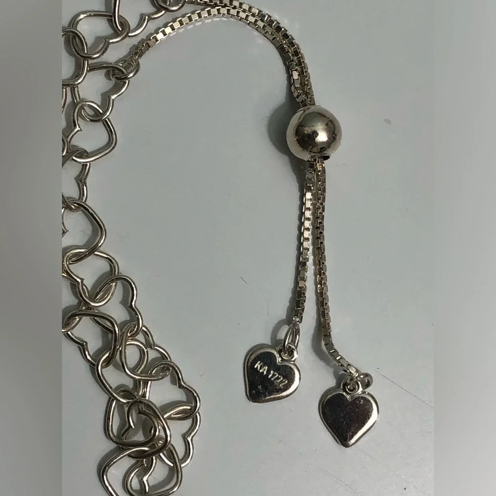 By KA 1772 Sterling Silver Open Hearts  Chain Adjust. Bolo Slide 925 Bracelet - Picture 7 of 9